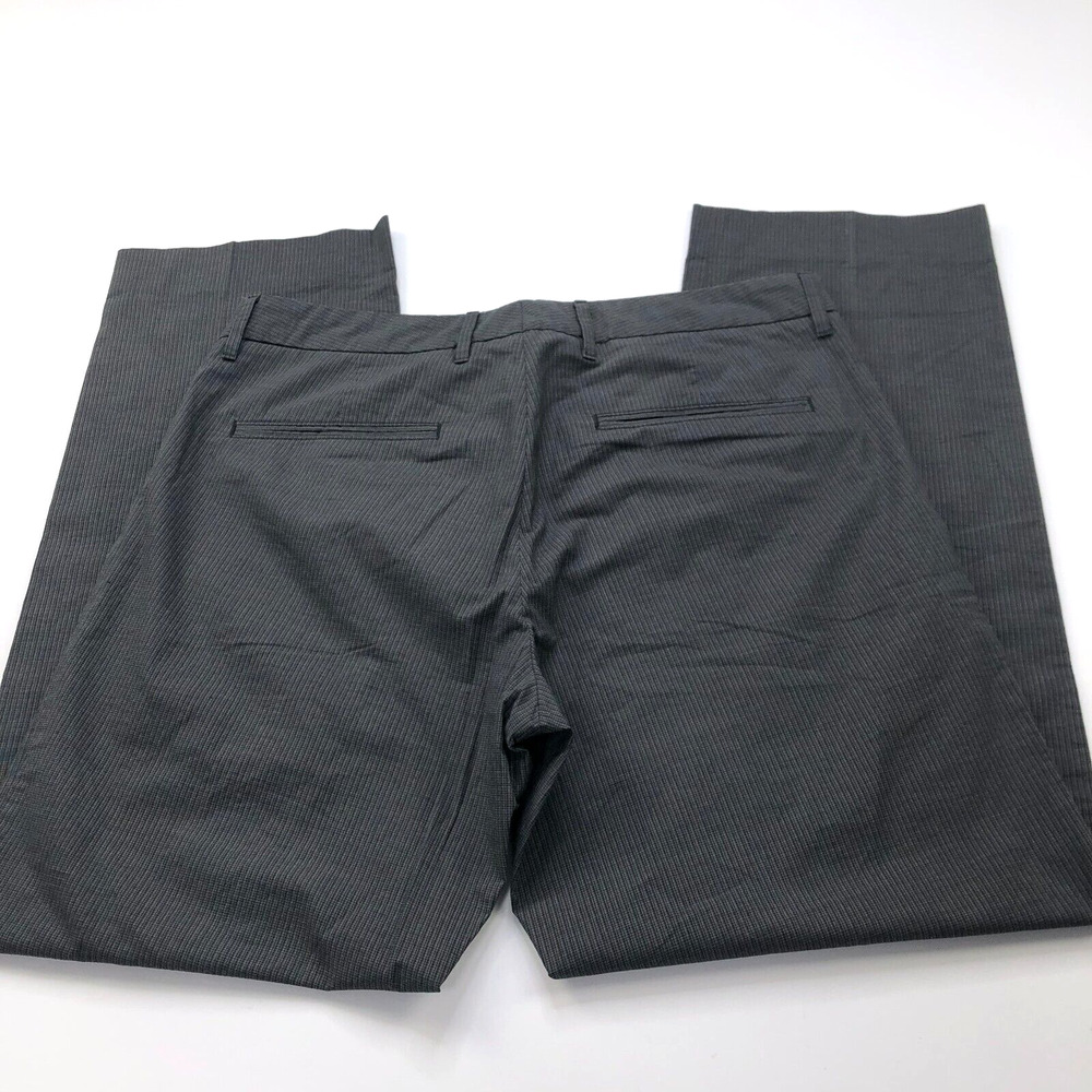 Hugo Boss Cagan 34 R (Fits 34W 30L) Mens Flat Front Chino Dress Pants Check Gray